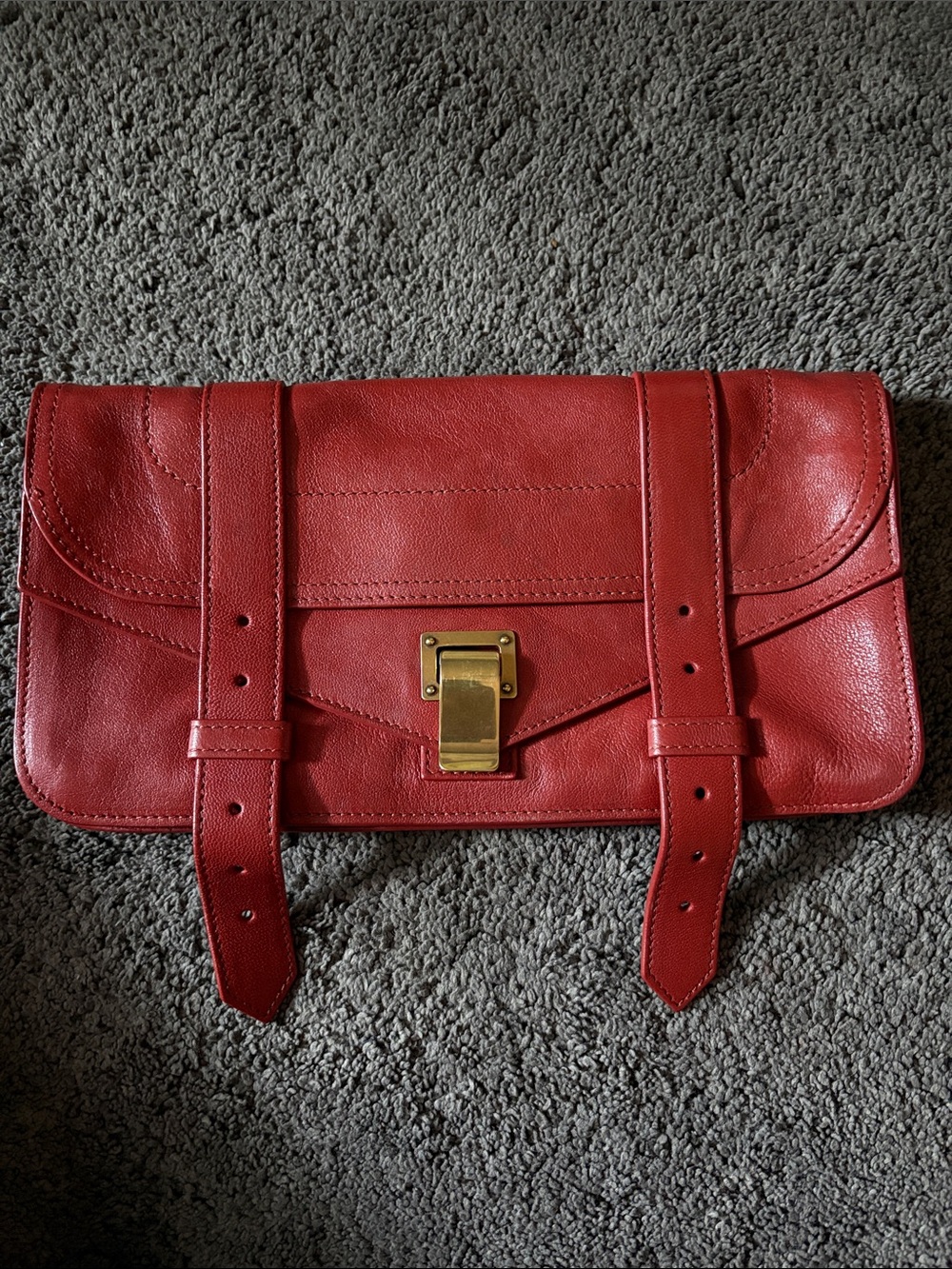 Proenza Schouler Dark Red Leather Messenger Clutch with Gold Lock